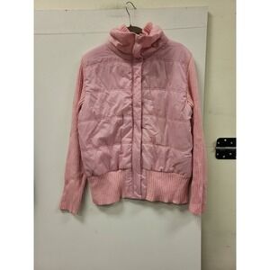 Take Out Womens 3X Puffer Jacket Pink Knit Sweater Sleeves Full Zip Coat Plus
